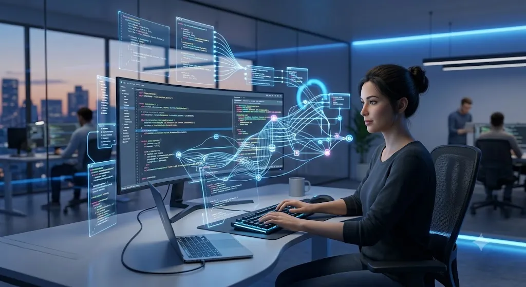 AI-assisted software development — engineers working with AI coding tools